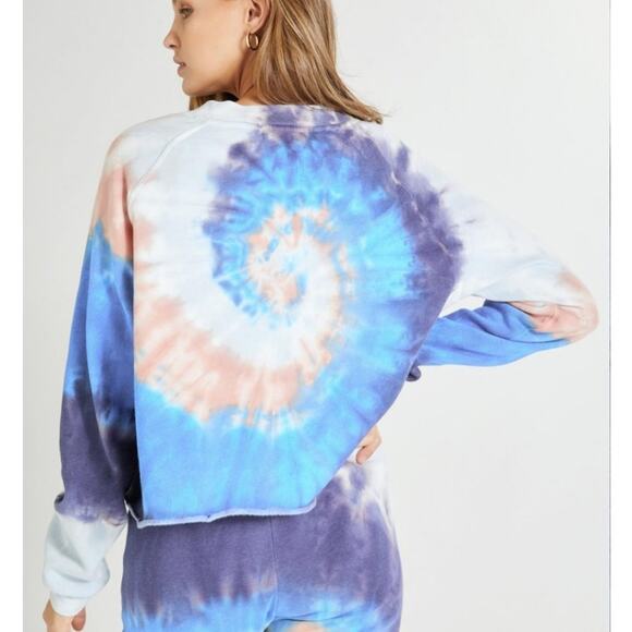 NEW Wildfox Couture Monte Crop Dawn Spiral Tie-Dye Hooded Sweatshirt - Picture 2 of 12